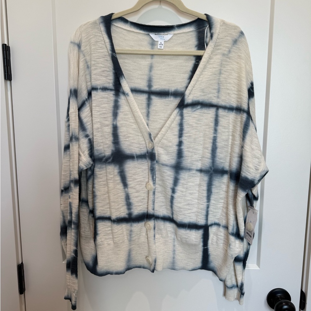 Time and Tru Cream and Blue Cardigan